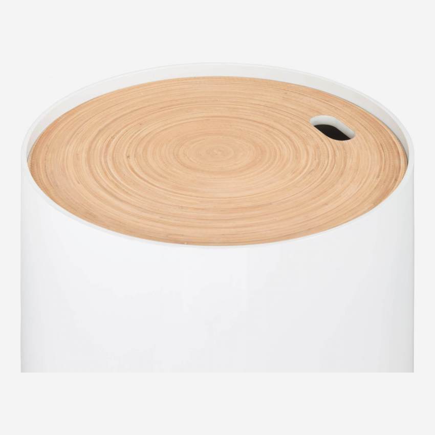 Tavolo d’appoggio in legno laccato e bambù - 40 cm – Bianco
