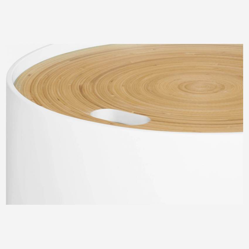 Beistelltisch aus lackiertem Holz und Bambus – 48 cm – Weiß