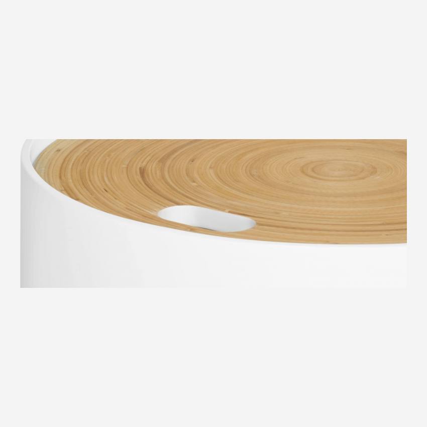 Mesa de apoio em madeira lacada e bambu – 48 cm – Branco