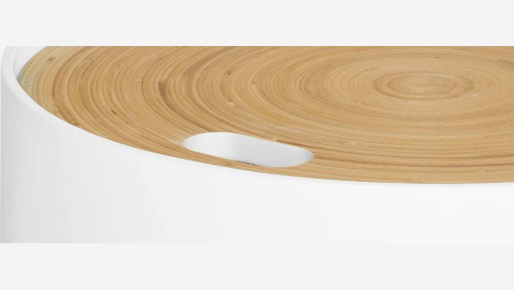 Mesa de apoio em madeira lacada e bambu – 60 cm – Branco