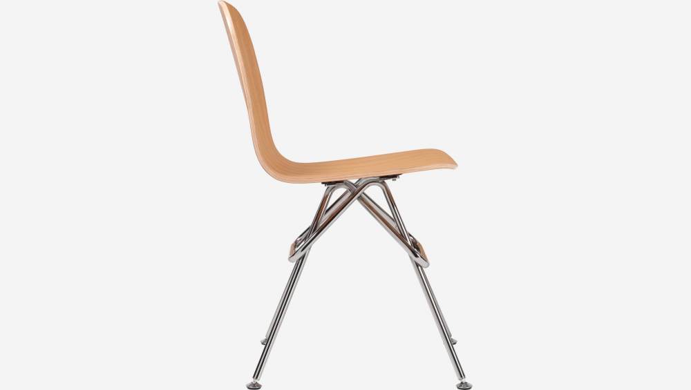 Cadeira em carvalho natural e pés em aço cromado