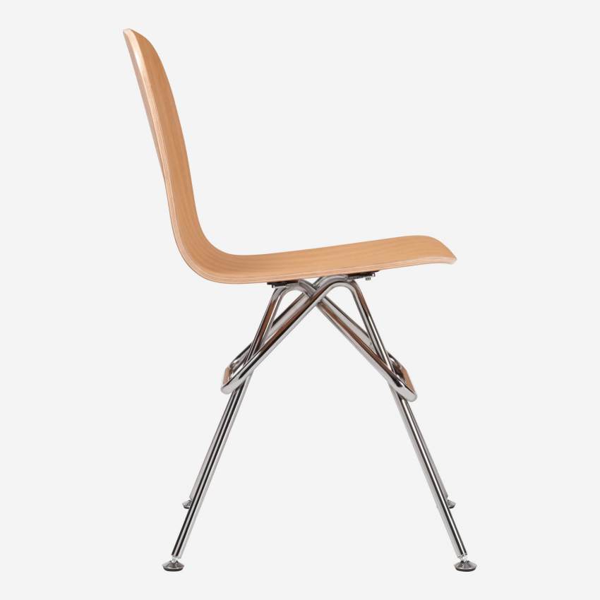 Stuhl aus natürlicher Eiche und Beine aus Stahl, verchromt