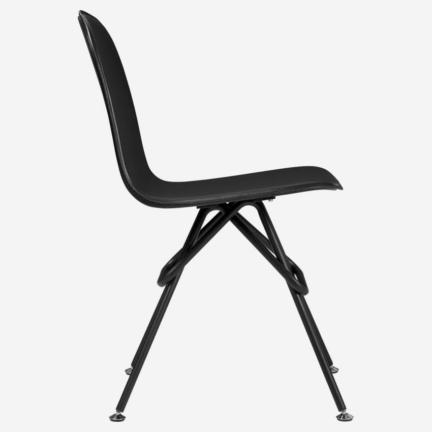 Stuhl aus Kunstleder, schwarz und Beine aus Stahl, schwarz