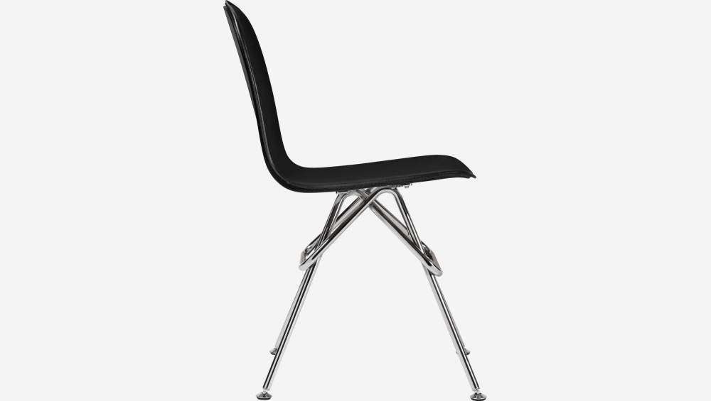 Cadeira de pele - Preto - Pés em aço cromado