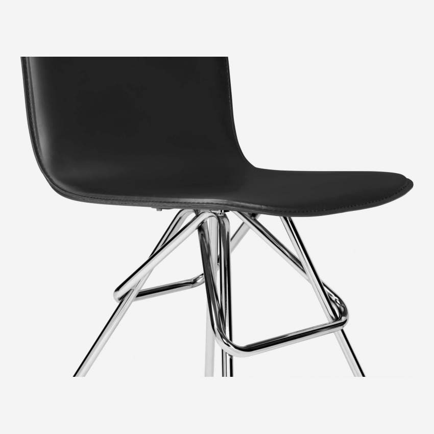 Stuhl aus Kunstleder, schwarz und Beine aus Stahl, verchromt