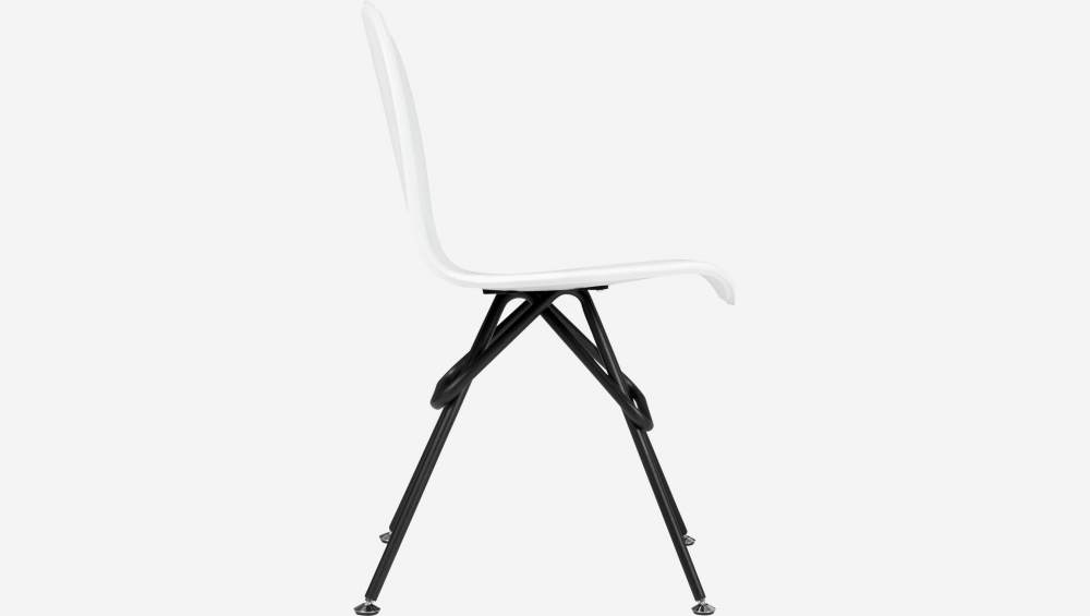 Chaise en cuir - Blanc - Pieds acier noir