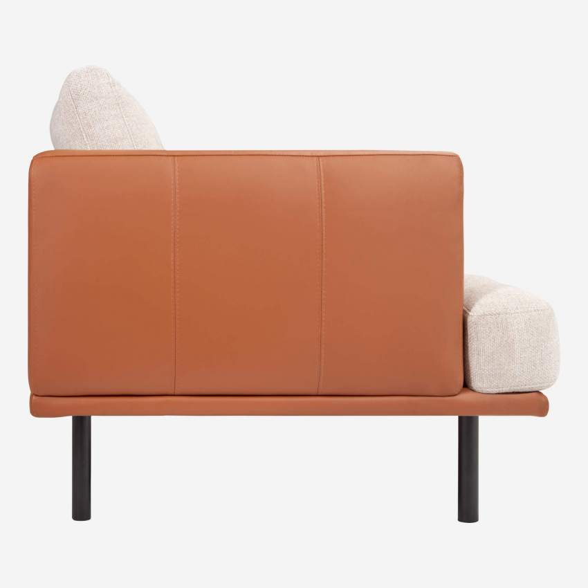 3-Sitzer Sofa aus Stoff Fasoli snow white mit Basis und Armlehnen aus braunem Leder