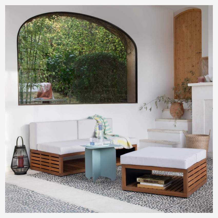 Tavolino da giardino in legno di acacia con materasso in tessuto - Grigio chiaro