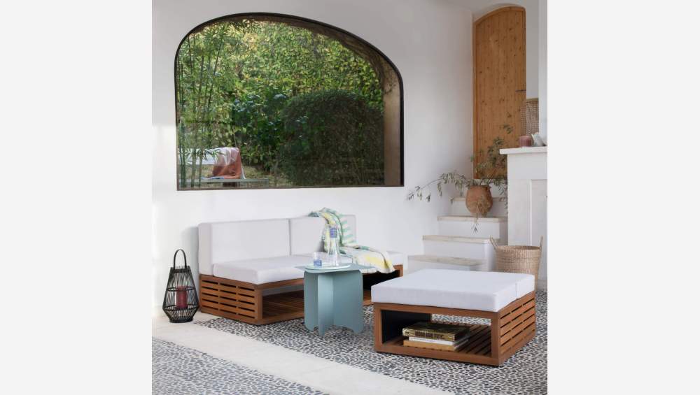 Sofá de jardim de 2 lugares em madeira de acácia com colchão em tecido - Cinzento-claro