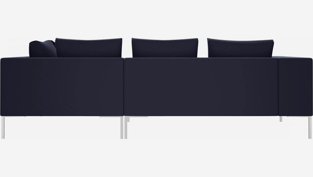 Sofá de 2 lugares com chaise longue direita em veludo - Azul-marinho