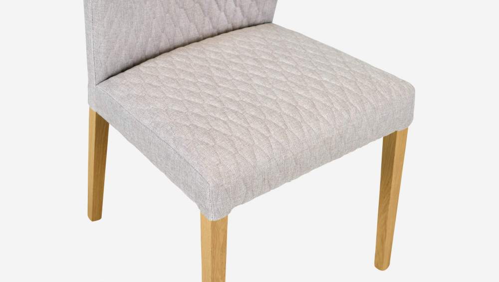 Chaise en tissu matelassé - Beige - Pieds chêne