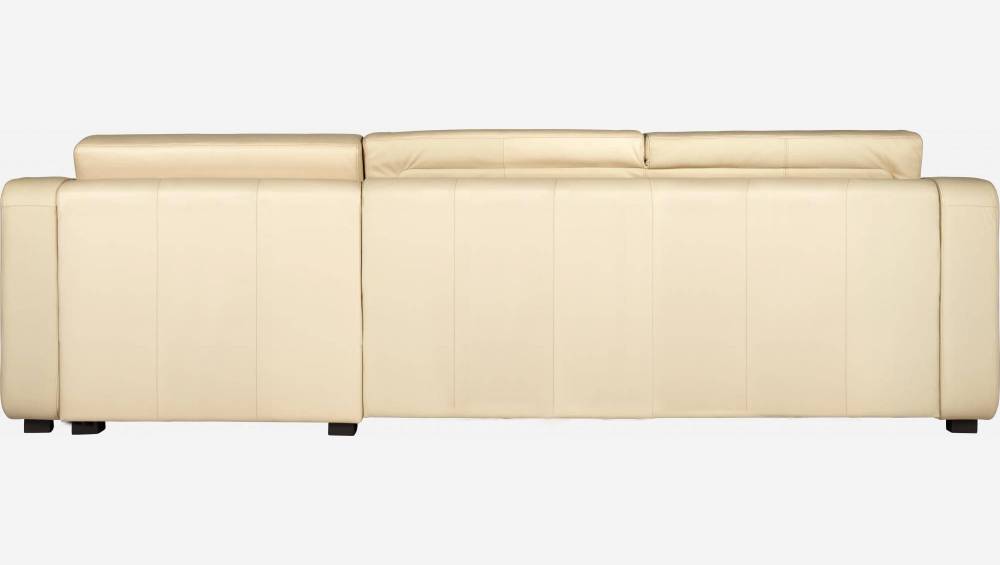 Canapé d'angle 3 places convertible en cuir avec sommier à lattes - Crème