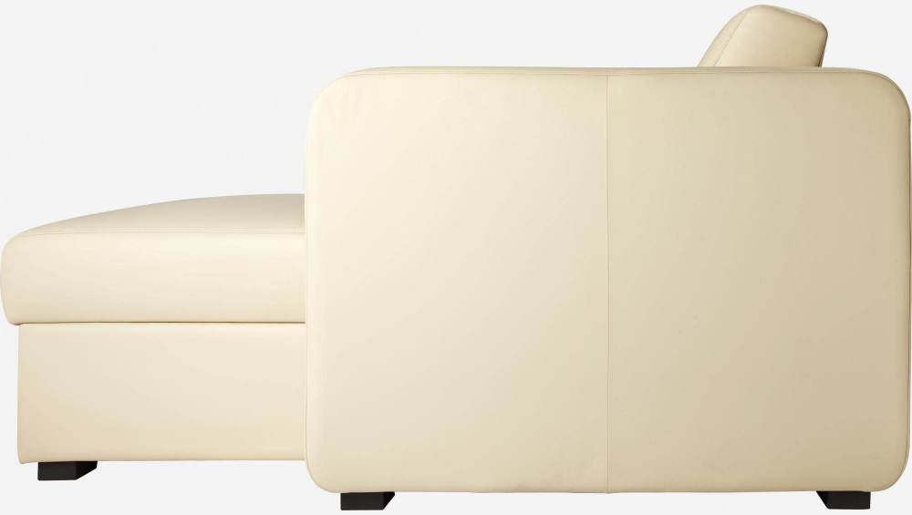 Canapé d'angle 2 places convertible en cuir avec sommier à lattes - Crème