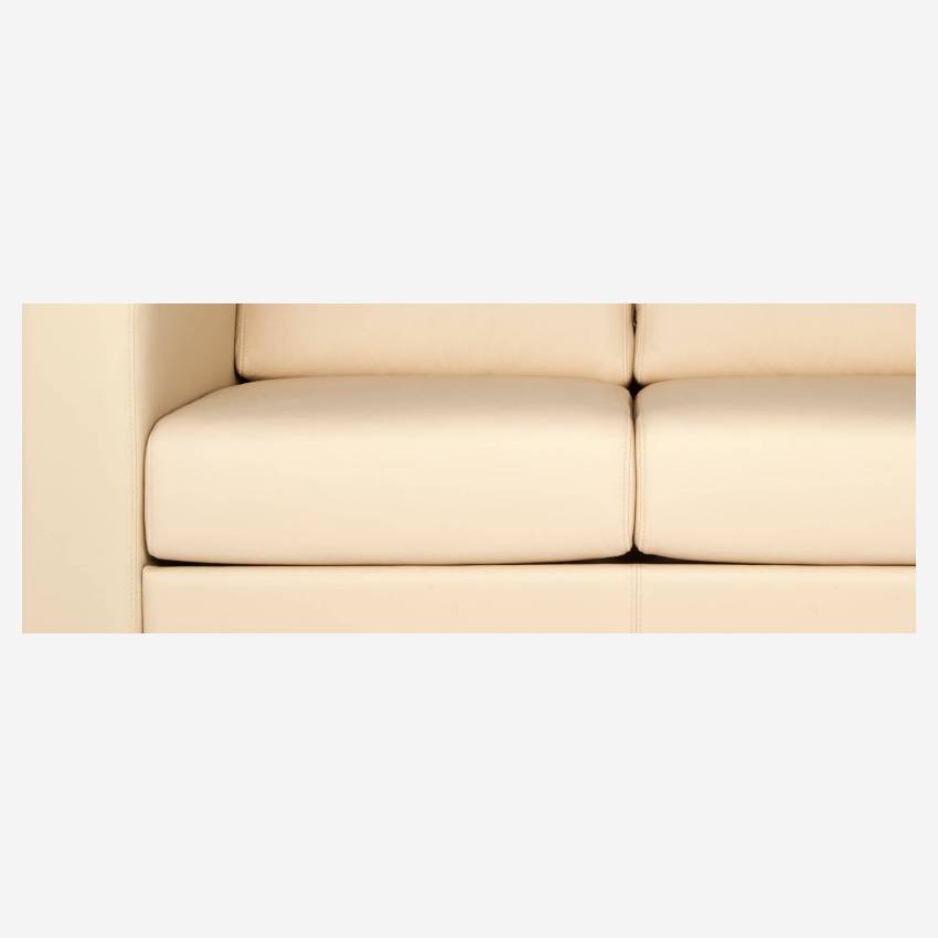 Sofá-cama compacto de pele com sommier de ripas - Creme
