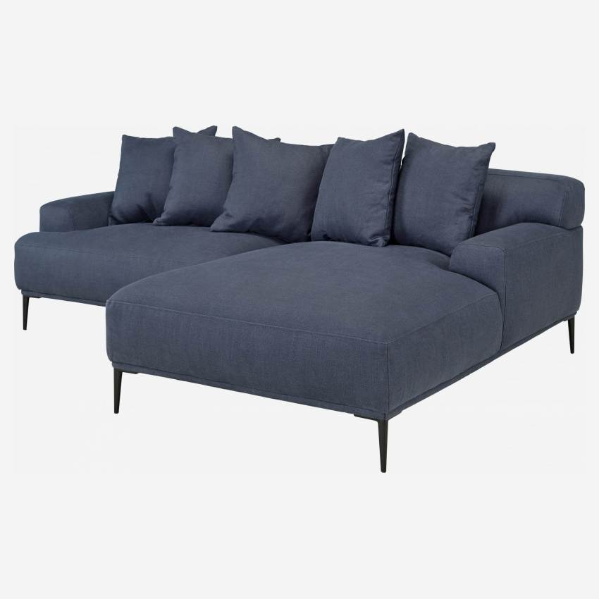 Sofá de 2 Lugares de linho com ângulo direito - Azul