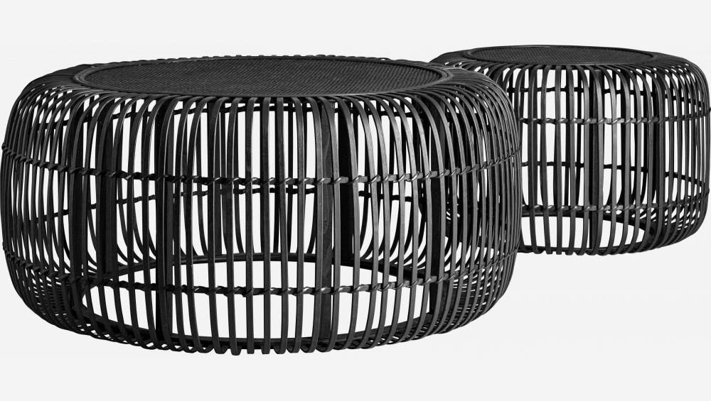 Mesa baja redonda de rattan - 78,5 cm - Negro