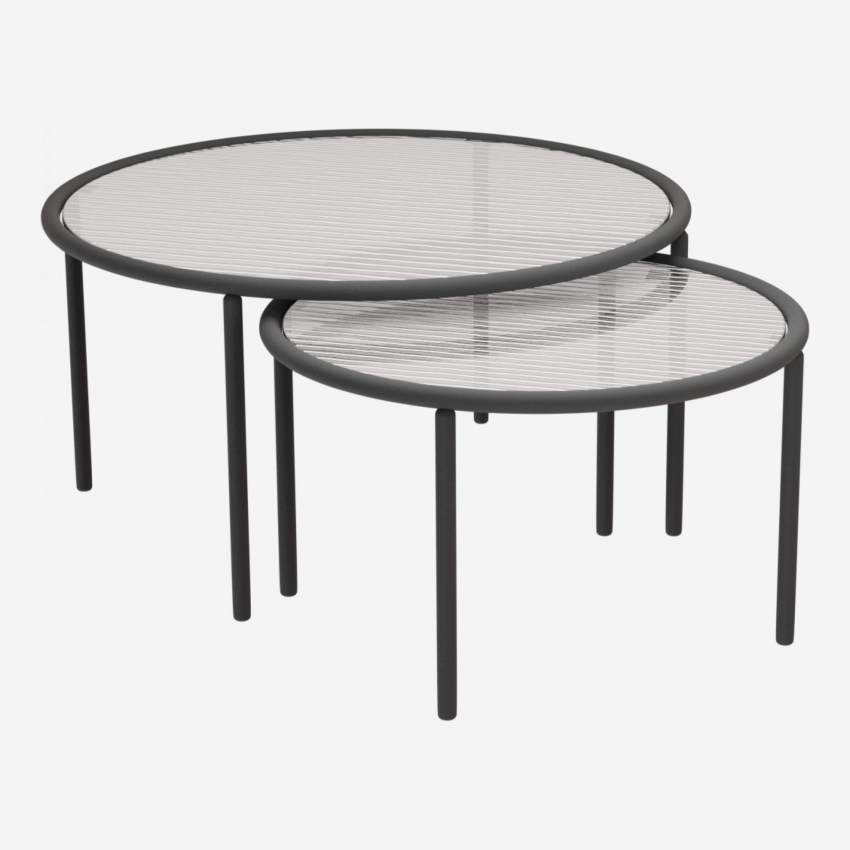 Table basse ronde en acier et verre ondulé - 80 cm