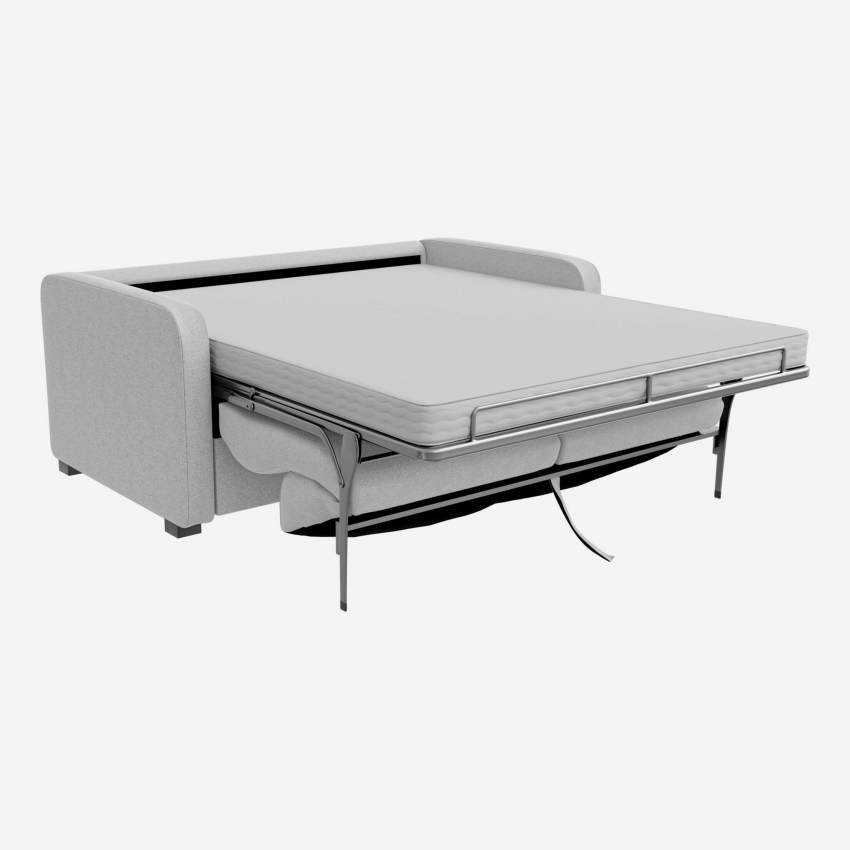 Sofá-cama de 3 lugares de tecido com braços finos - Cinza claro