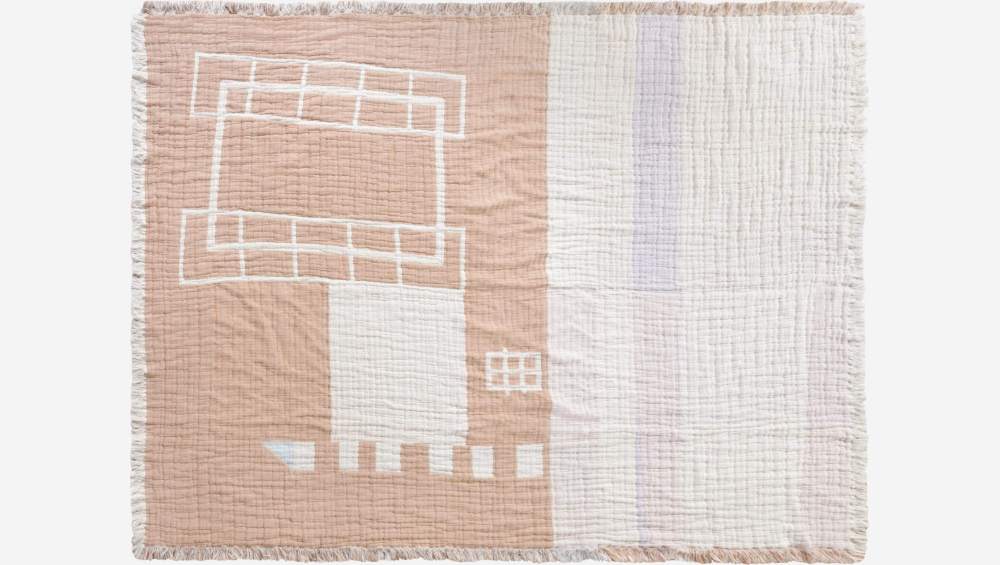 Plaid in garza di cotone – 130 x 170 cm - Motivo casa - Design by Floriane Jacques