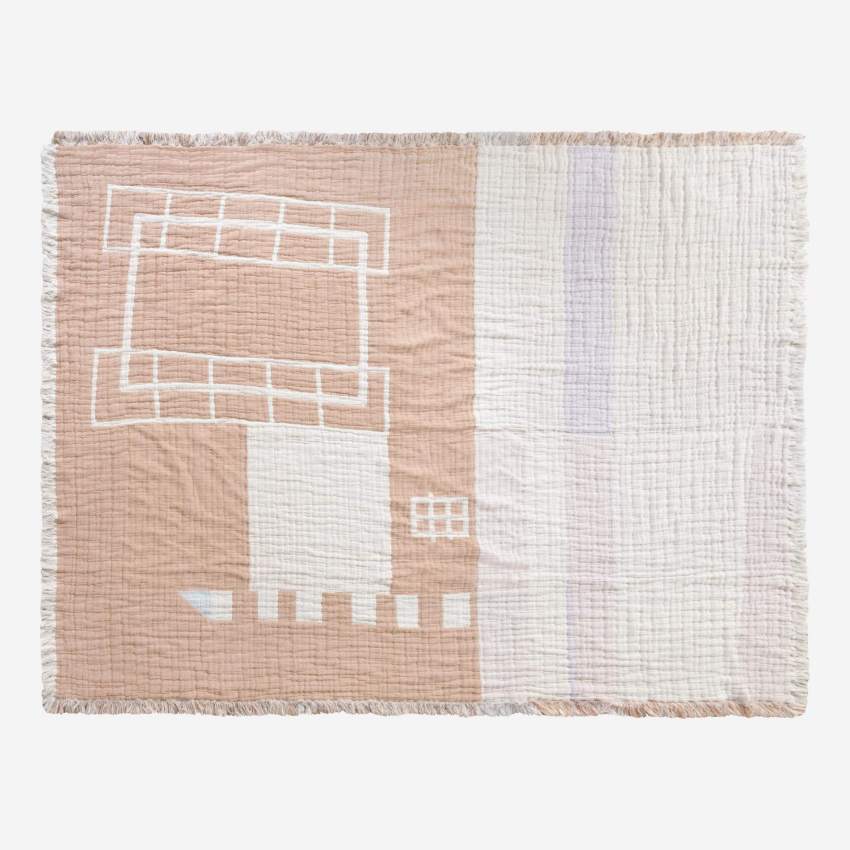 Plaid en gaze de coton – 130 x 170 cm – Motif maison - Design by Floriane Jacques