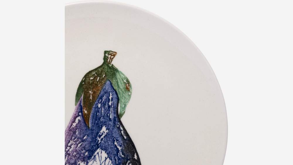 Plat bord van aardewerk - 26 cm - Motief van aubergine - Design by Floriane Jacques
