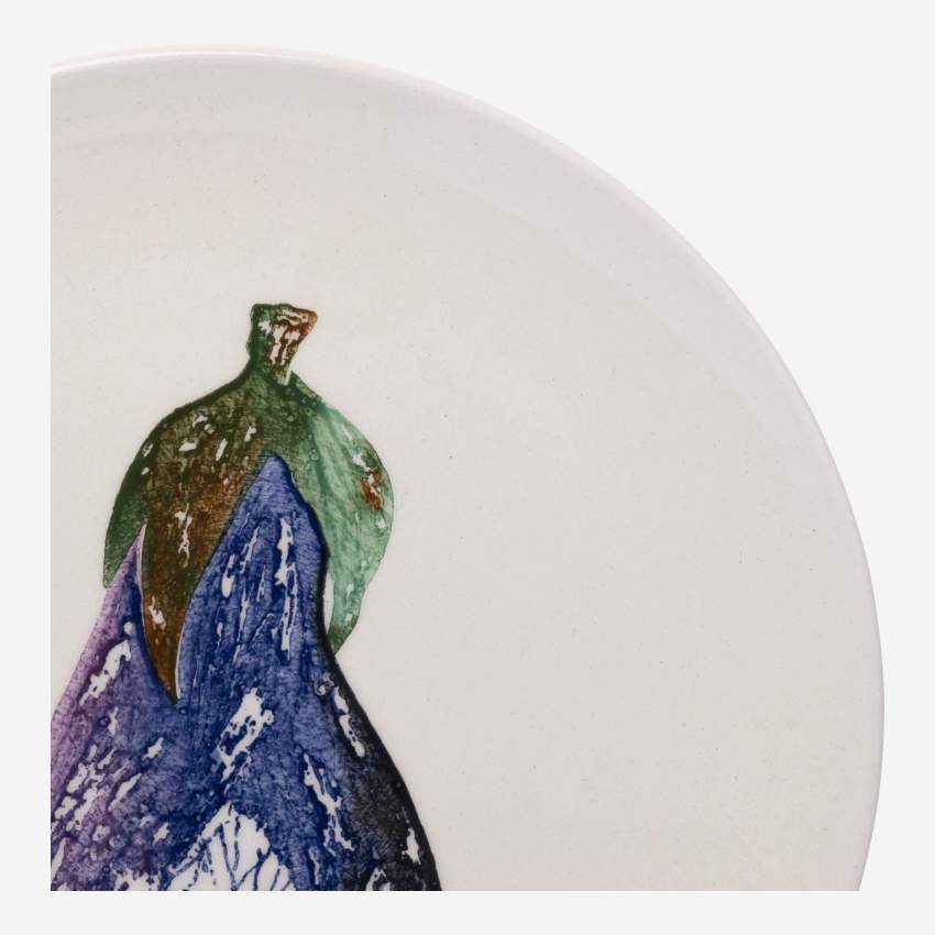 Plat bord van aardewerk - 26 cm - Motief van aubergine - Design by Floriane Jacques