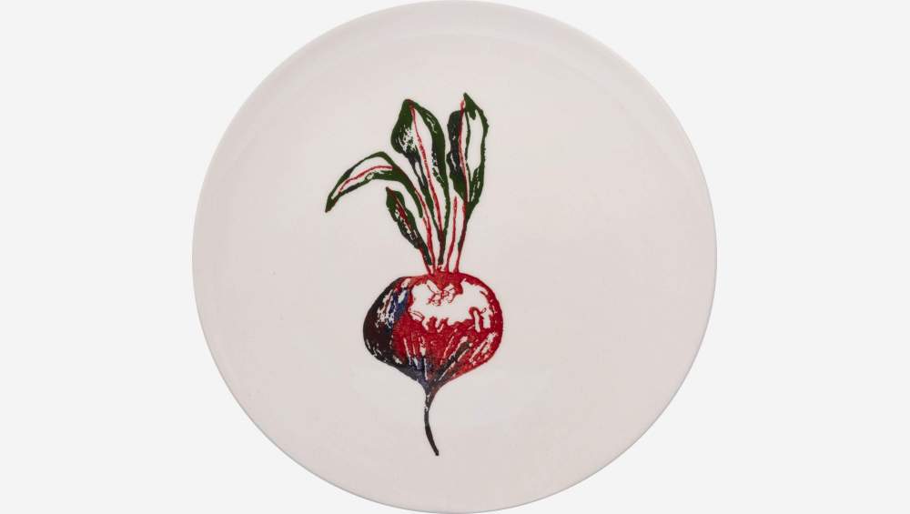 Assiette plate en faïence - 26 cm - Motif radis - Design by Floriane Jacques