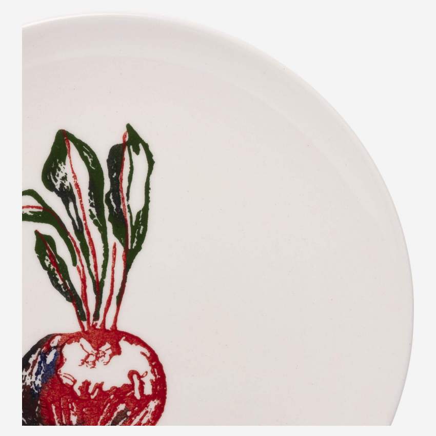 Assiette plate en faïence - 26 cm - Motif radis - Design by Floriane Jacques