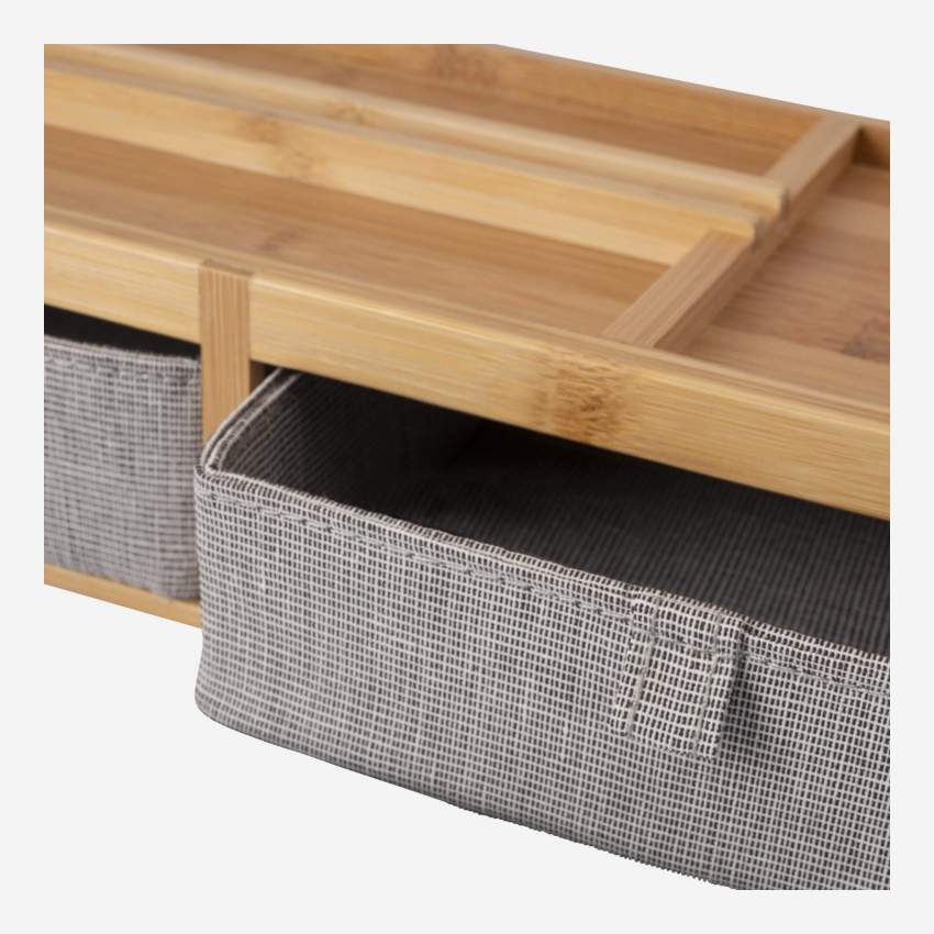Boîte de rangement avec tiroirs en bambou et tissu - Gris chiné