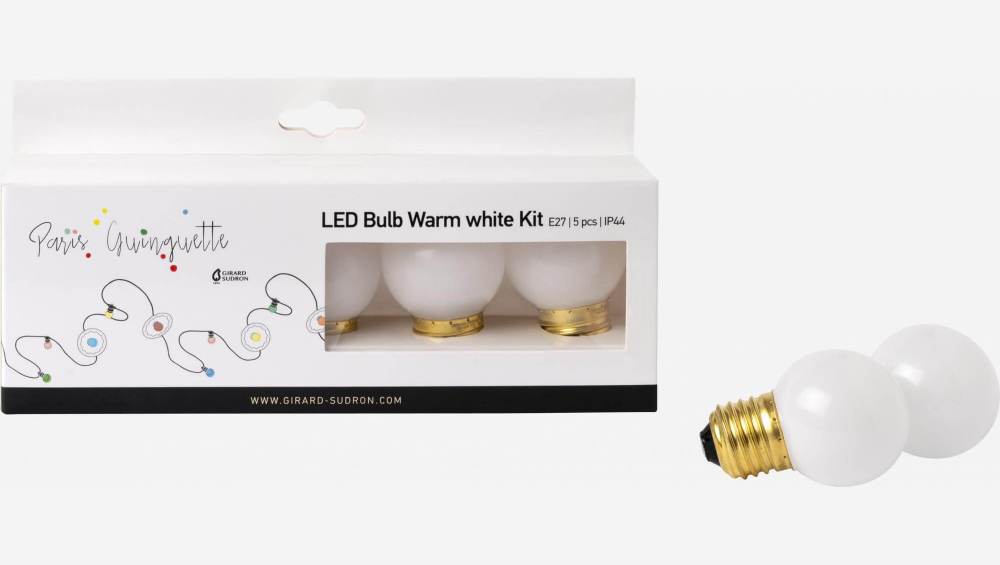 Set 5 bombillas LED E27 para guirnalda de exterior - Blanco cálido