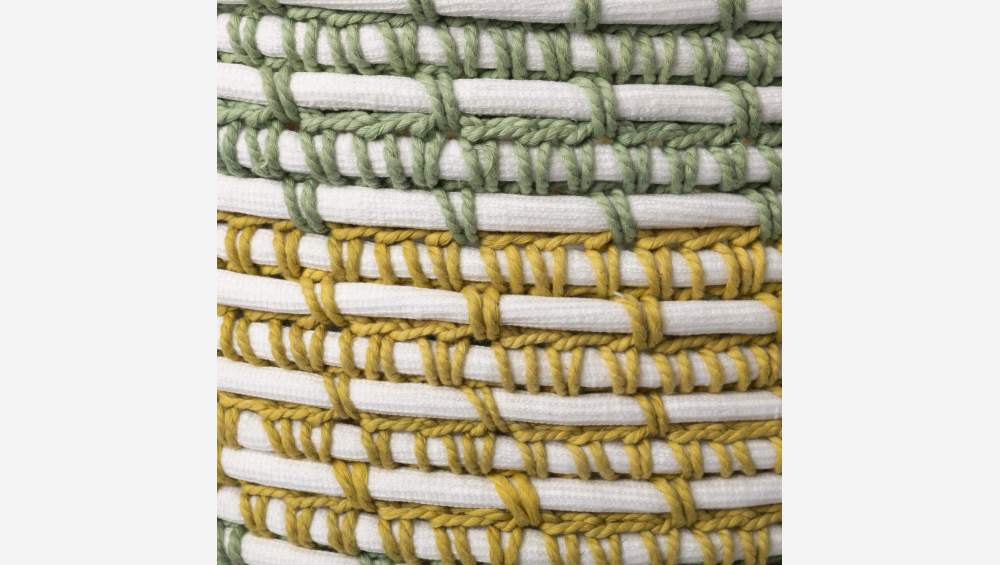 Cesto portaoggetti in rattan e cotone - 34,5 x 38,5 cm - Verde e giallo
