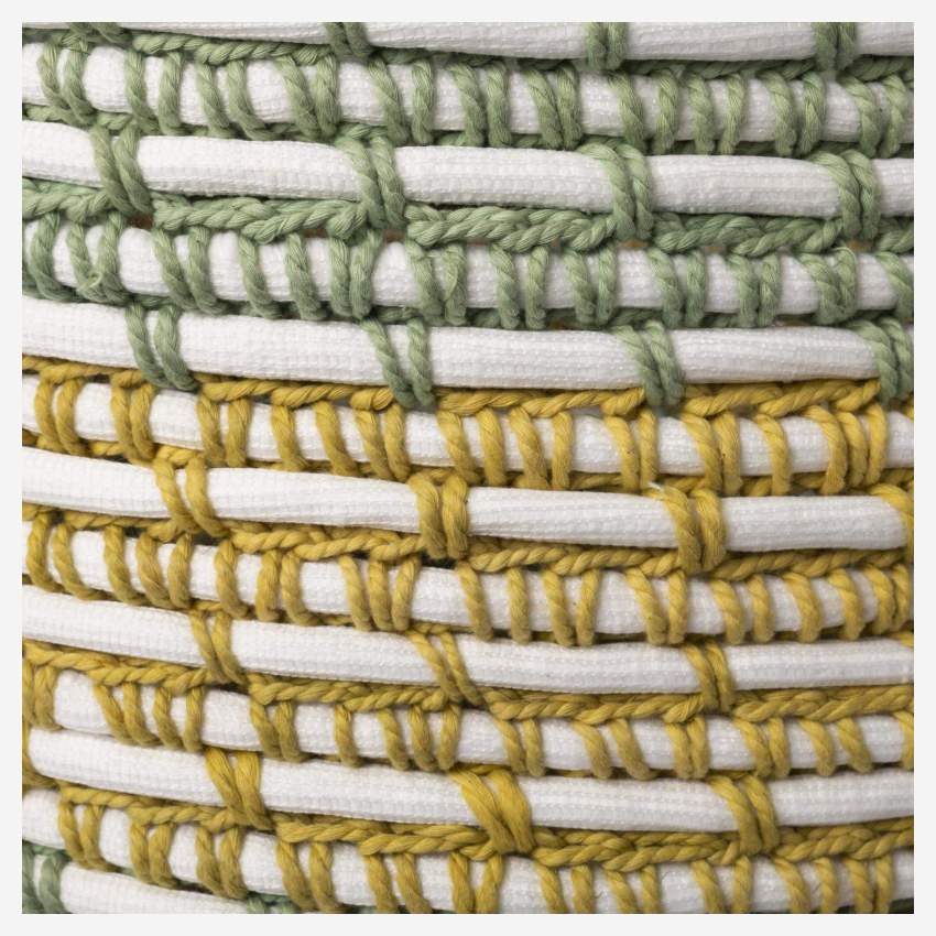 Cesto portaoggetti in rattan e cotone - 34,5 x 38,5 cm - Verde e giallo