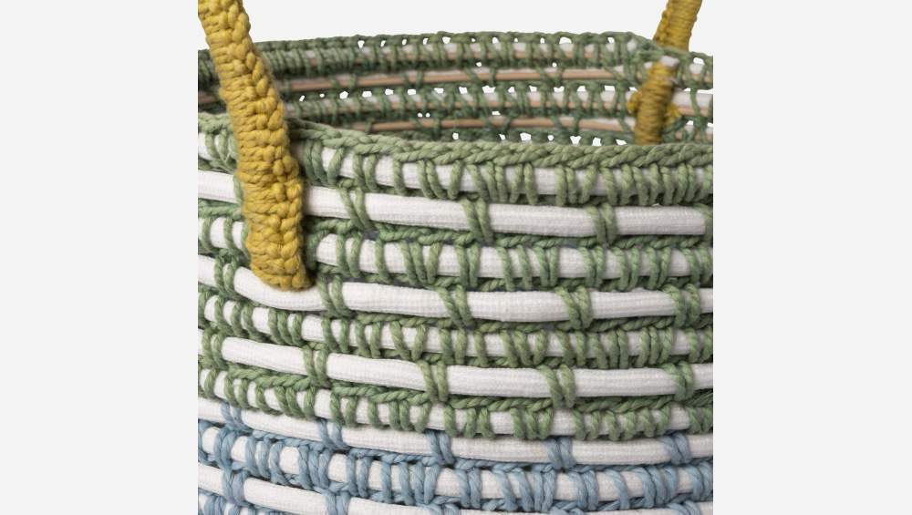 Cesto portaoggetti in rattan e cotone - 30,5 x 37 cm - Verde e blu