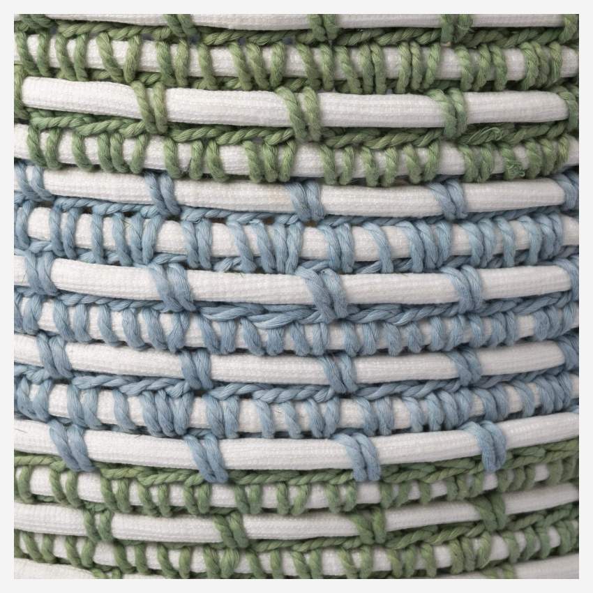 Cesto de ratán y algodón - 30,5 x 37 cm - Verde y azul