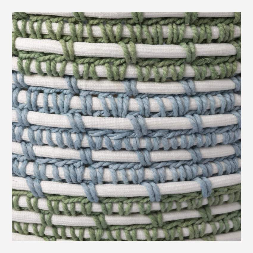 Cesto de ratán y algodón - 30,5 x 37 cm - Verde y azul