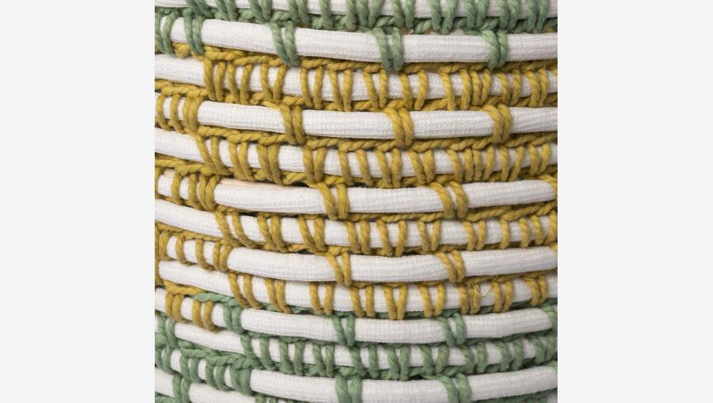 Cesto de arrumação em rotim e algodão - 27 x 32 cm - Verde e amarelo