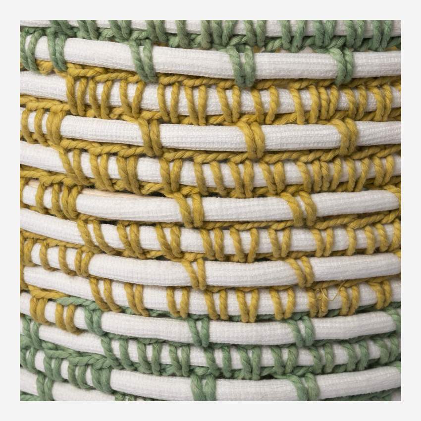 Cesto portaoggetti in rattan e cotone - 27 x 32 cm - Verde e giallo