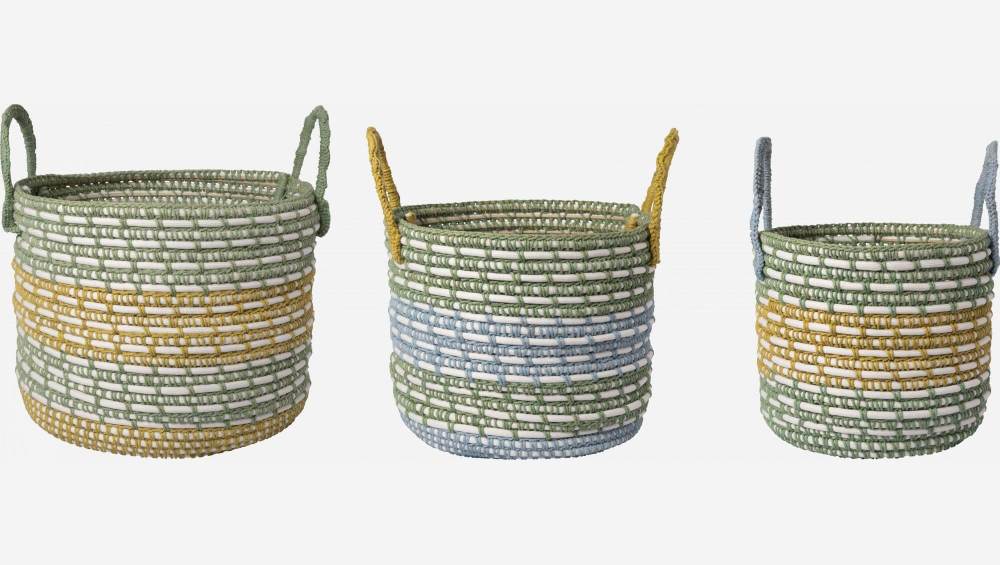 Set di 3 cesti portaoggetti in rattan e cotone - Multicolori
