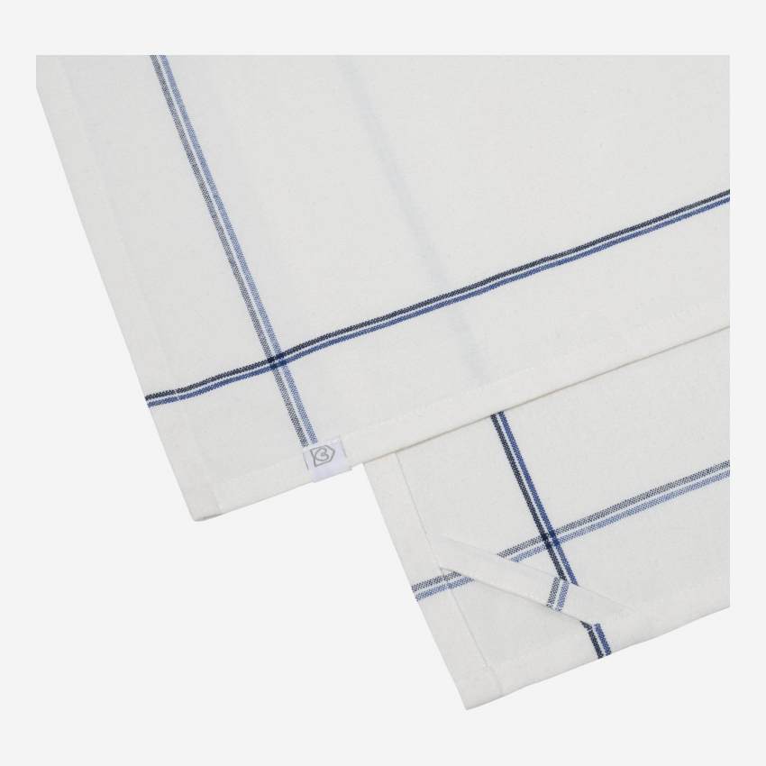 Pack 3 paños de cocina de algodón - 50 x 70 cm - Blanco con cuadros azules