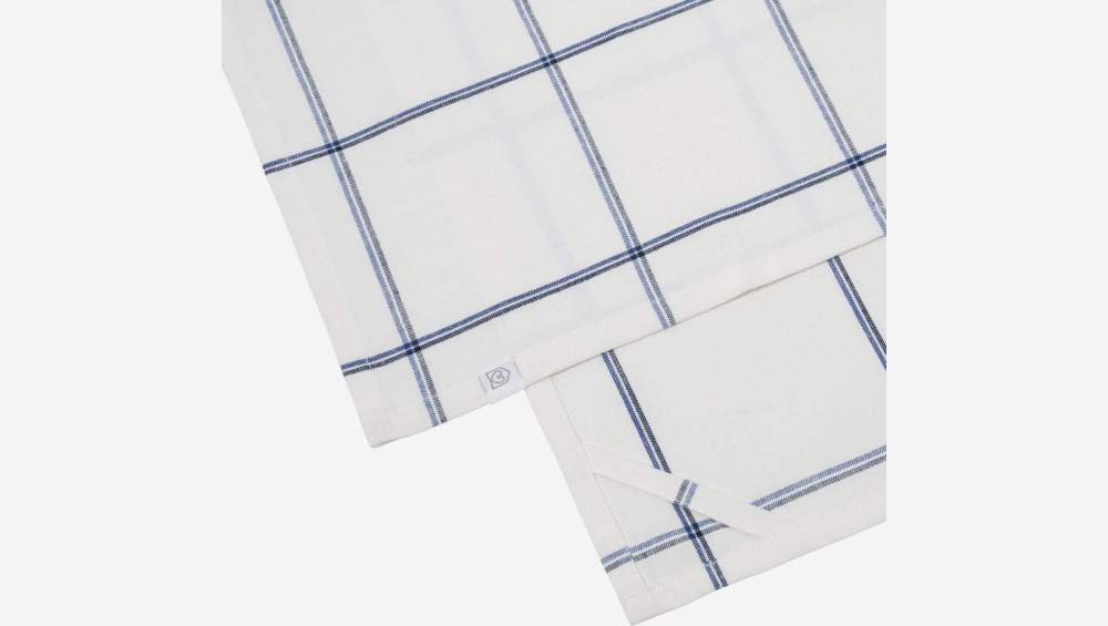 Set di 3 strofinacci di cotone - 50 x 70 cm - Bianchi a quadretti blu