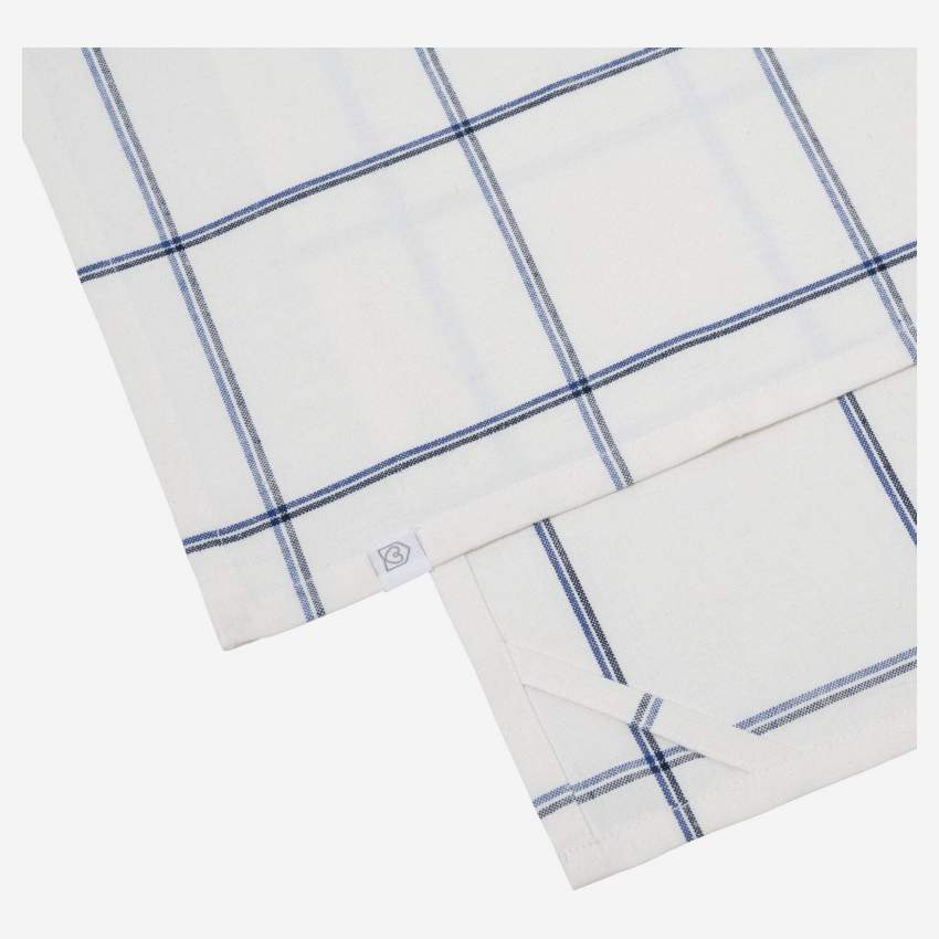 3er-Set Geschirrtücher aus Baumwolle - 50 x 70 cm - Weiß mit blauem Karomuster
