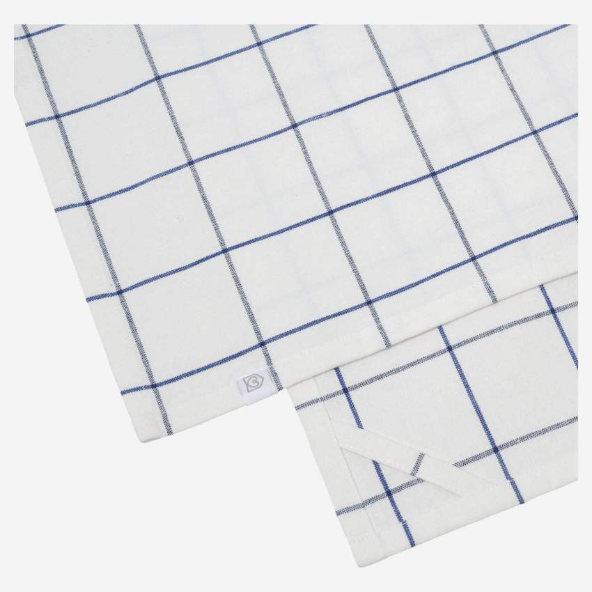 Set di 3 strofinacci di cotone - 50 x 70 cm - Bianchi a quadretti blu