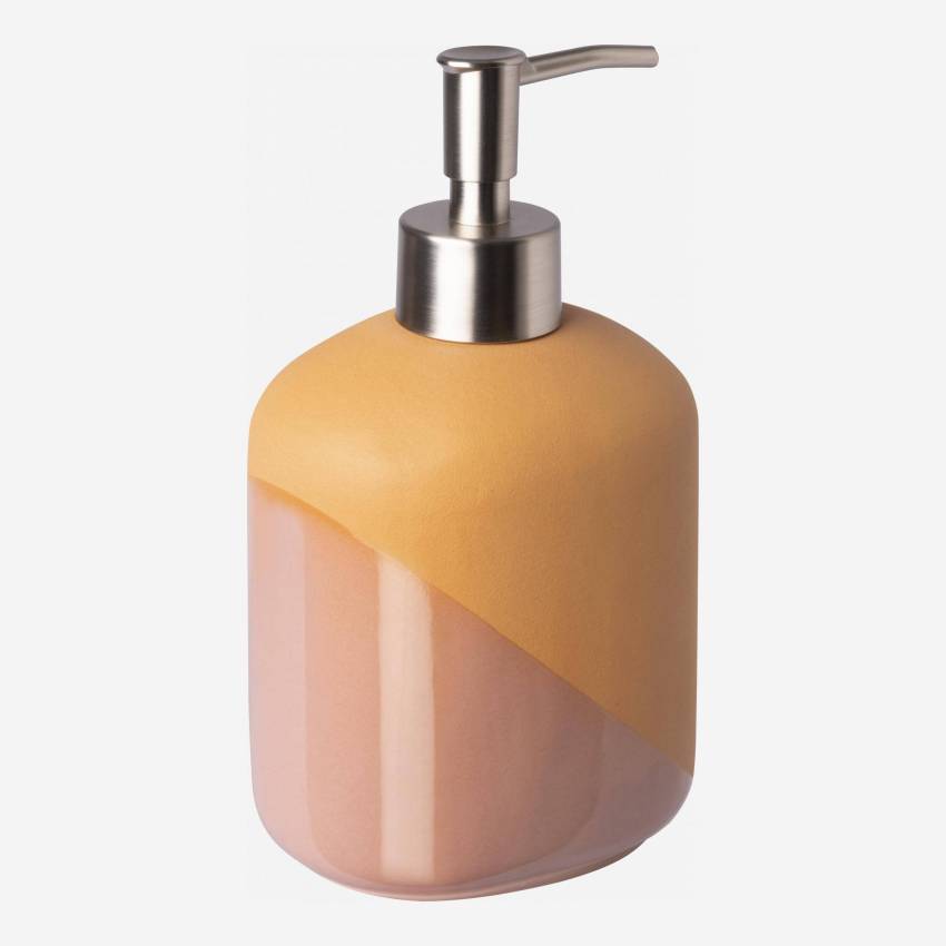 Distributeur de savon en faïence - Orange et rose