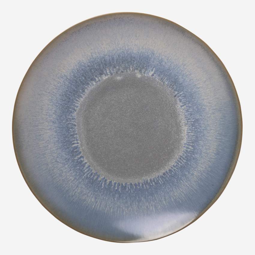 Assiette plate en grès - 25 cm - Bleu et marron