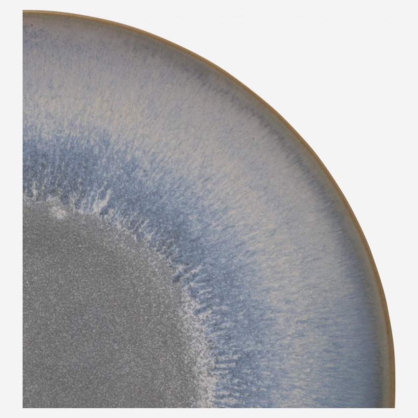 Assiette plate en grès - 25 cm - Bleu et marron