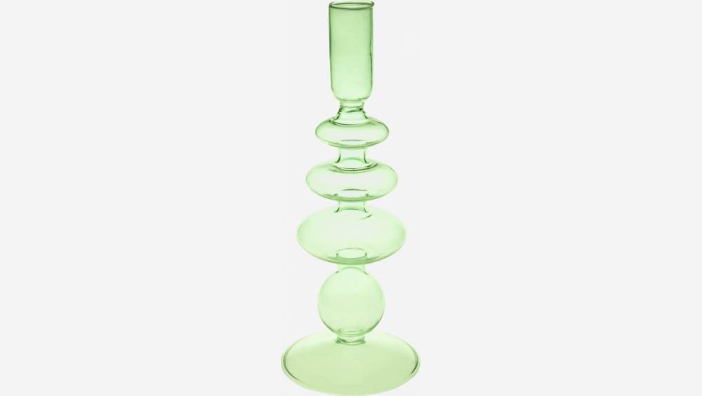 Kandelaar van geblazen glas - 15 x 28 cm - Groen