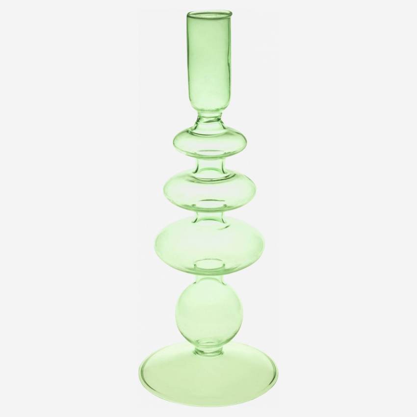 Kandelaar van geblazen glas - 15 x 28 cm - Groen