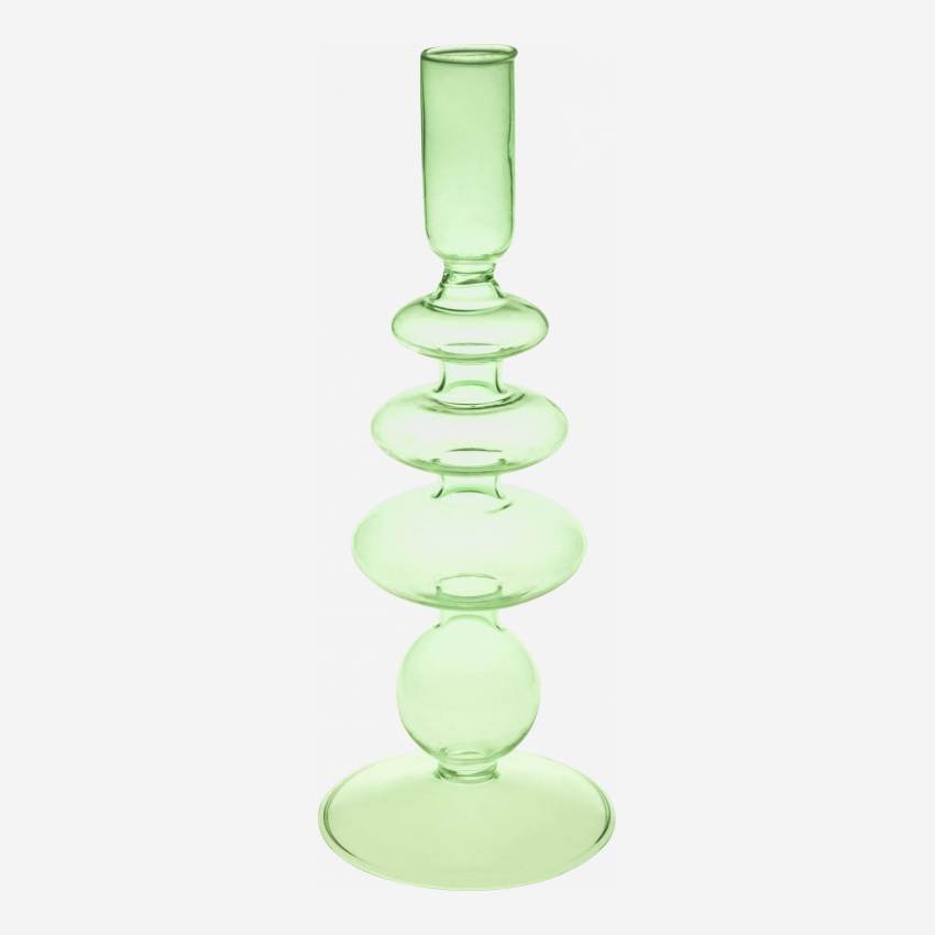 Castiçal em vidro soprado - 15 x 28 cm - Verde