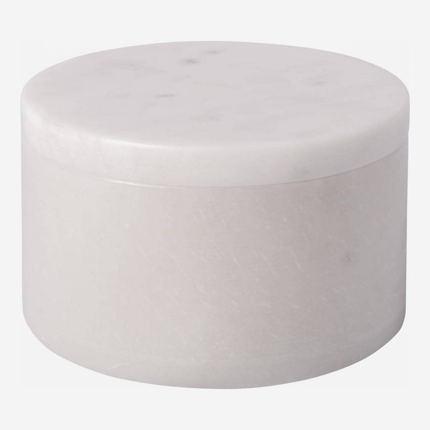 Caja redonda de mármol - 15 x 10 cm - Blanco