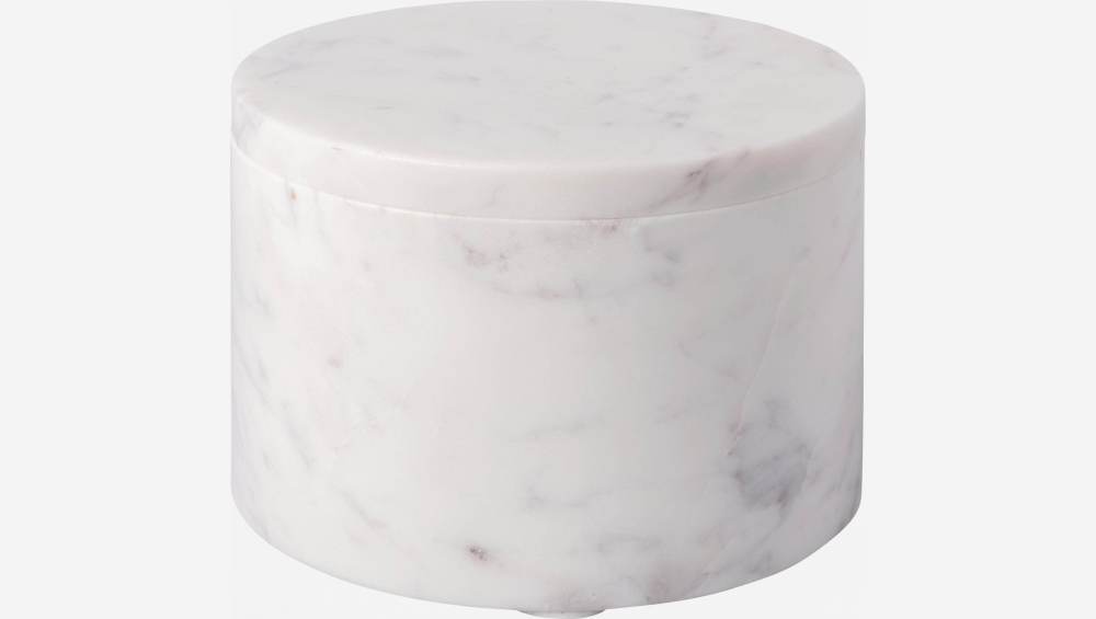 Caja redonda de mármol - 12 x 7 cm - Blanco